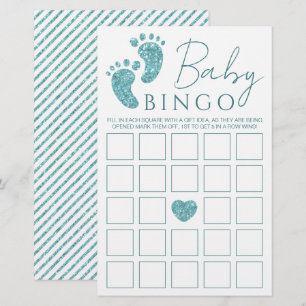 Baby Bingo Game Teal Glitter Baby Feet Baby Show