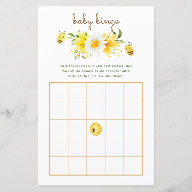 Baby Bingo Game - What Will it Bee Baby Shower (Front)