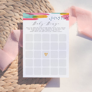 Baby Bingo Modern Abstract Pink & Blue Watercolor Invitation