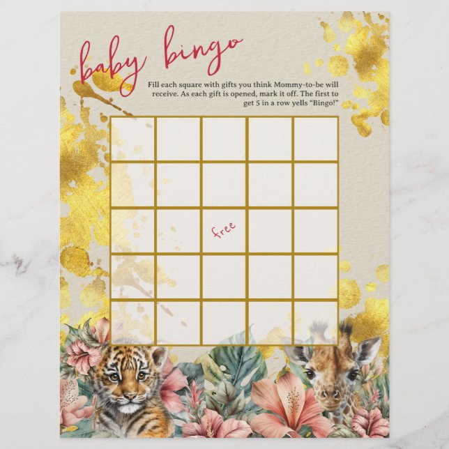 Baby Bingo & Name Race Wild Baby Shower Game Flyer (Front)