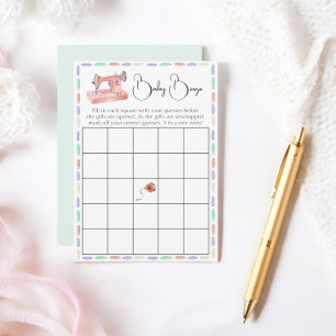 Baby Bingo Pastel Watercolor Stitch Shower Game Enclosure Card