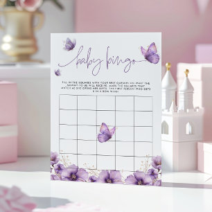 Baby Bingo Purple butterfly Baby Shower Game Card