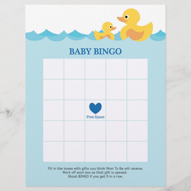 Baby Bingo Rubber Duck Baby Shower Game (Front)