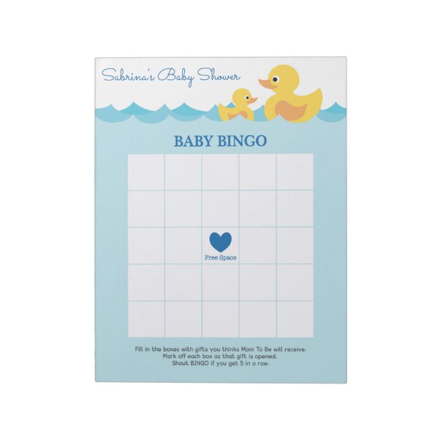 Baby Bingo Rubber Duck Baby Shower Game Notepad (Rotated)