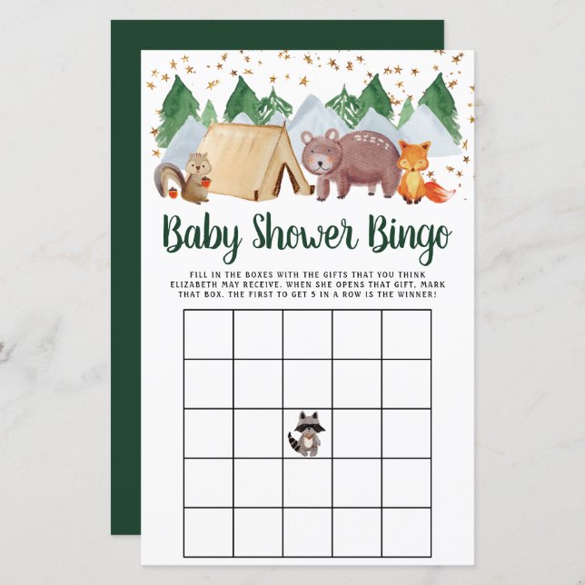 Baby Bingo Rustic Woodland Animals Shower Game (Front/Back)