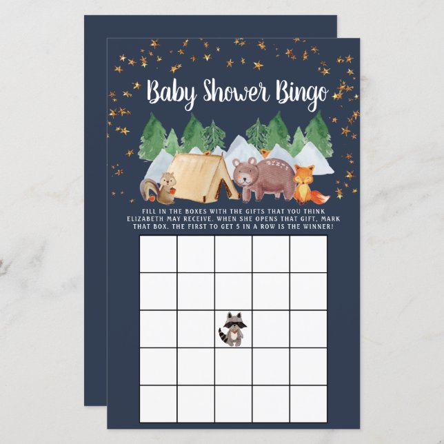 Baby Bingo Rustic Woodland Animals Shower Game (Front/Back)