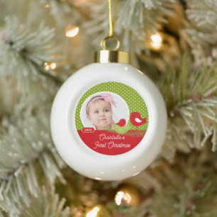 Baby Bird Baby's First Christmas Photo Ceramic Ball Christmas Ornament