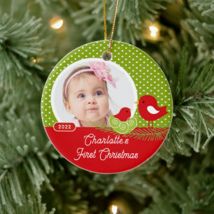 Baby Bird Baby's First Christmas Photo Ceramic Ornament