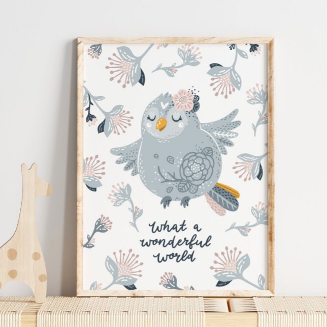 Baby Bird Blue Wonderful World Poster | Wall Art (Creator Uploaded)