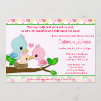 Baby Bird Nest Baby Shower Invitations GIRL Family
