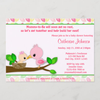 Baby Bird Nest Baby Shower Invitations GIRL Mummy