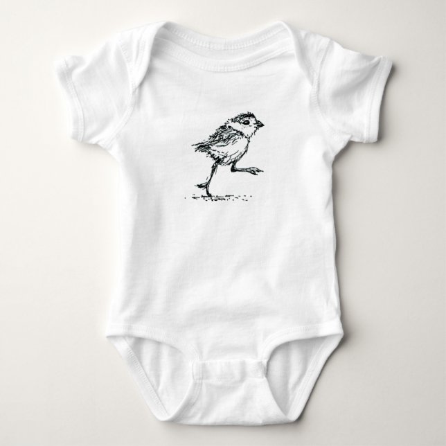 Baby bird (piping plover) infant in organic cotton baby bodysuit (Front)