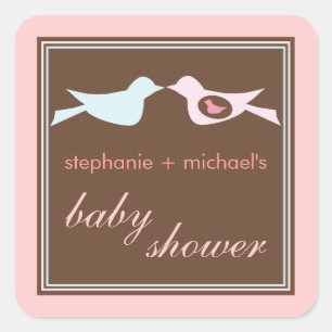 Baby Birdie Couple Girl Baby Shower Sticker