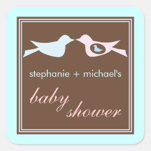 Baby Birdie Couple in Blue Baby Shower Sticker