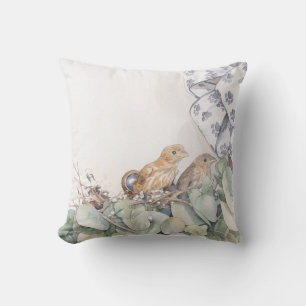 Baby Birds In A Door Wreath Cushion