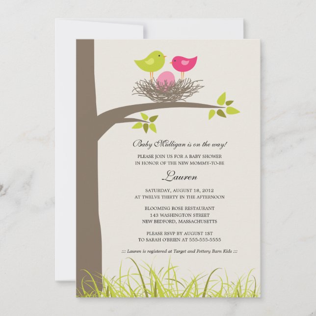 Baby Bird's Nest Baby Girl Shower Invitation (Front)