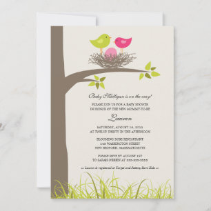 Baby Bird's Nest Baby Girl Shower Invitation