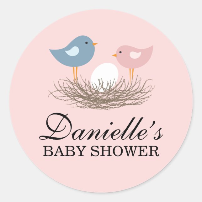 Baby Bird's Nest Baby Shower Classic Round Sticker (Front)