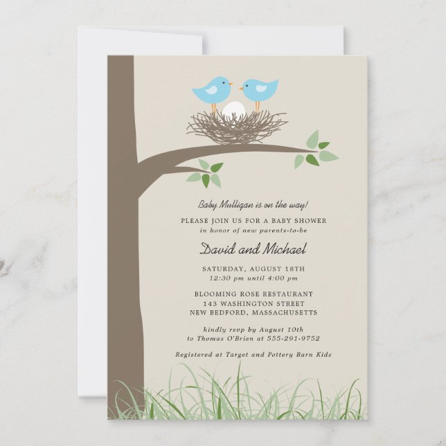 Baby Bird's Nest - Gay Couple Baby Shower Invitation (Front)