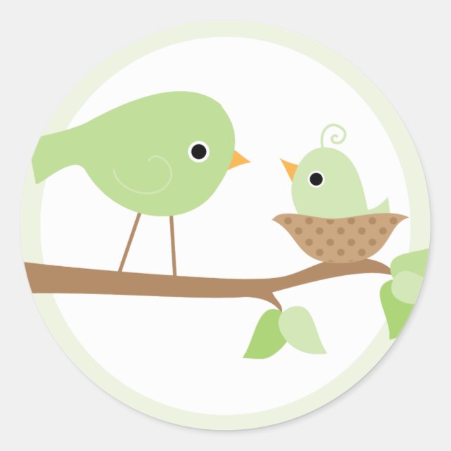 Baby Bird's Nest (green) Classic Round Sticker (Front)