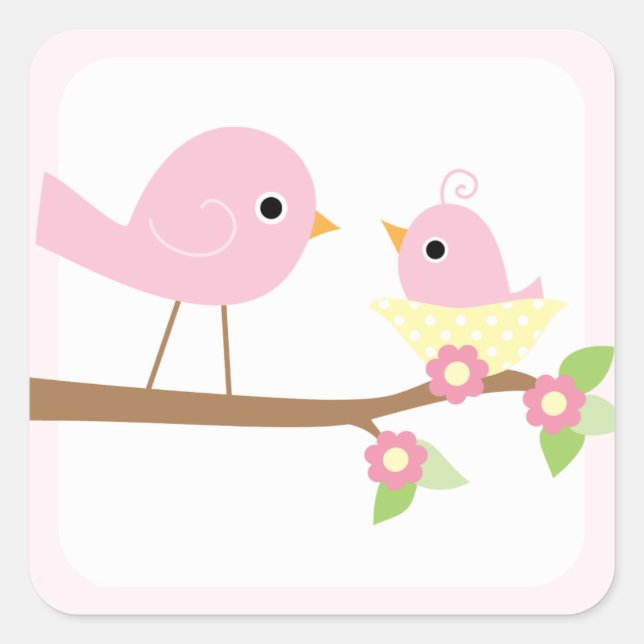 Baby Bird's Nest (pink) Square Sticker (Front)