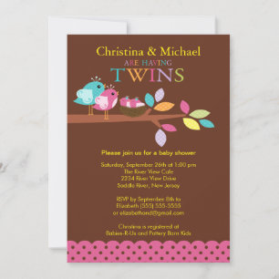 Baby Birds Nest Twins Baby Shower Invitations