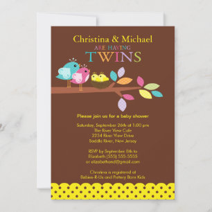 Baby Birds Nest Twins Baby Shower Invitations