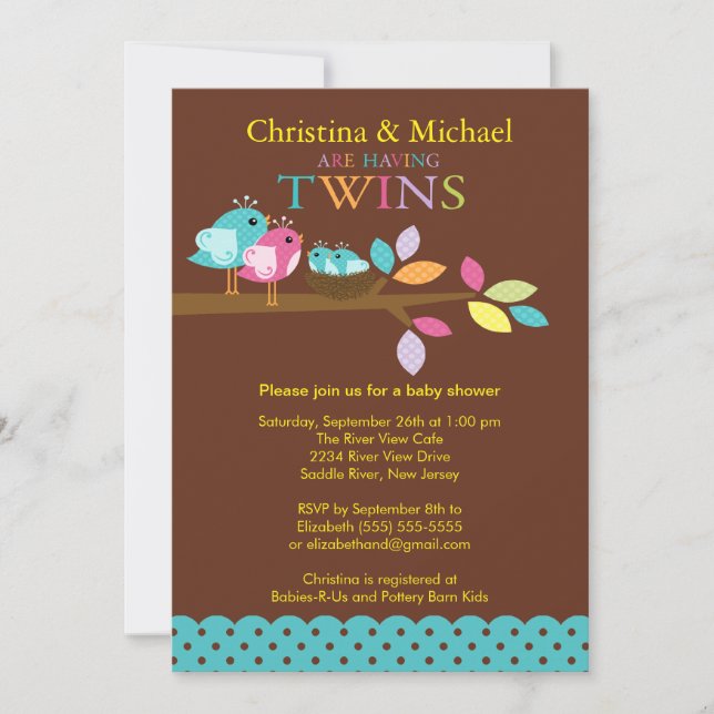 Baby Birds Nest Twins Baby Shower Invitations (Front)