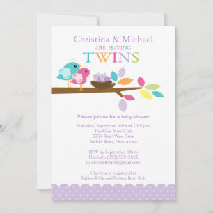 Baby Birds Nest Twins Baby Shower Invitations