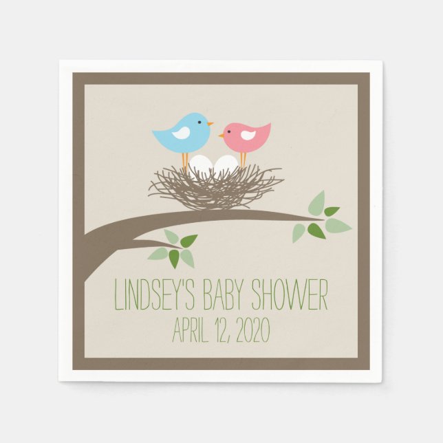 Baby Bird's Nest | Twins Baby Shower Napkin (Front)