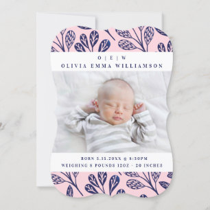 Baby Birth Announcement Card - Navy Blue branches