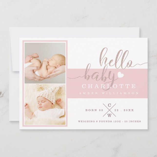 Baby Birth Announcement Card - Pink & White Stripe (Front)