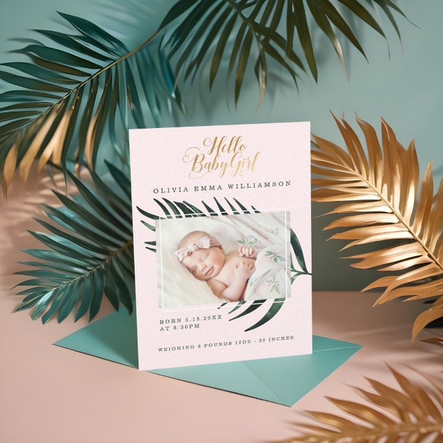Baby Birth Announcement Card | Tropical Palm Leaf (Baby Birth Announcement Card | Tropical Palm Leaf)