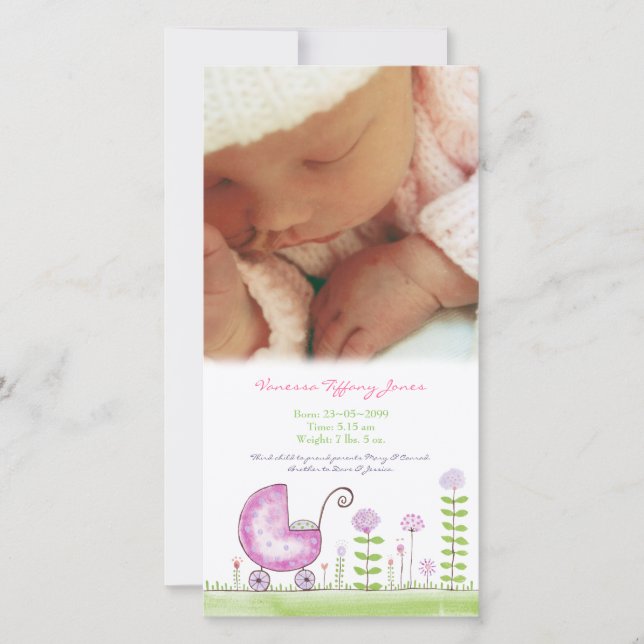 Baby Birth Announcement Custom Made Photo Card (Front)