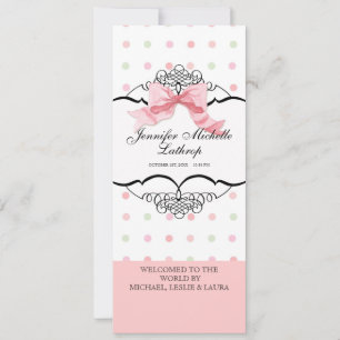 Baby Birth Announcement - French Bow Dot Swirl