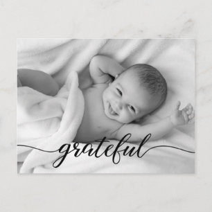 Baby Birth Announcement Grateful Script photo Postcard