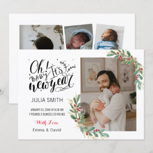 Baby Birth Announcement Photo Card Elegant Floral 
