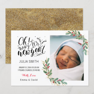 Baby Birth Announcement Photo Card Elegant Floral