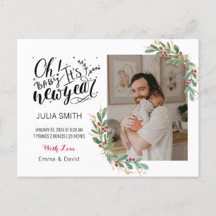 Baby Birth Announcement Photo Card Elegant Floral