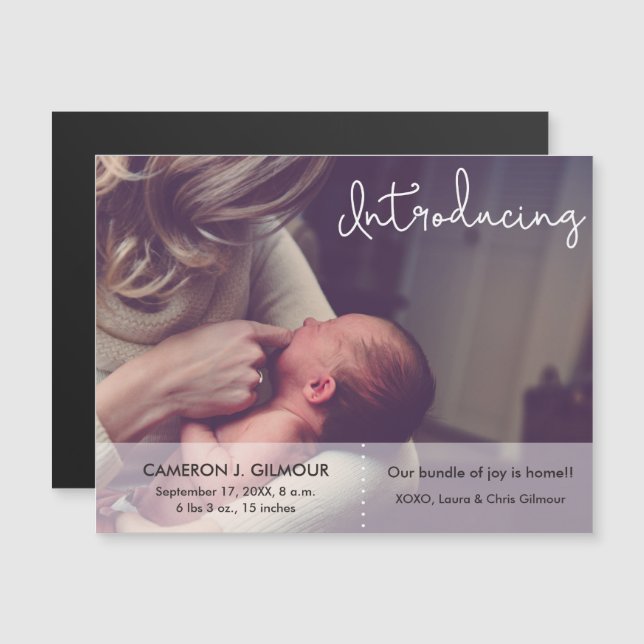 Baby Birth Announcement Photo Introducing Overlay (Front/Back)