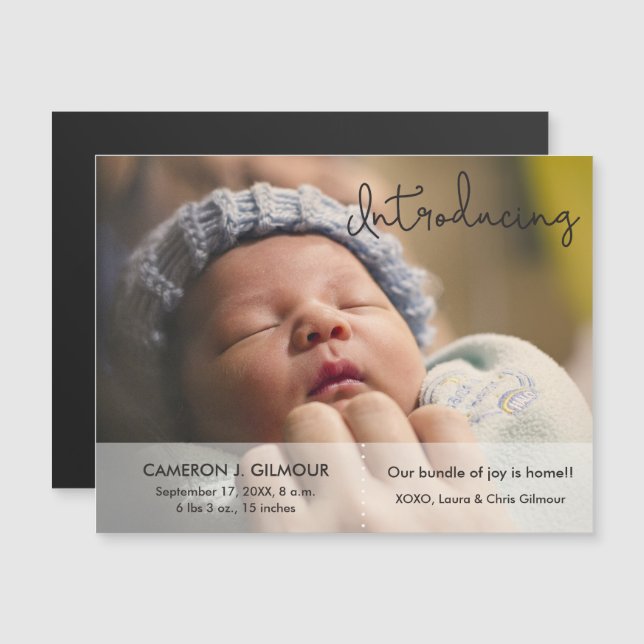 Baby Birth Announcement Photo Introducing Script (Front/Back)