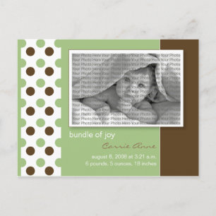 Baby Birth Announcement Sage Green Polka Dots Postcard