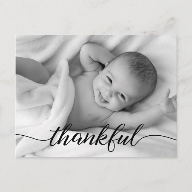 Baby Birth Announcement Thankful custom photo Postcard (Front)