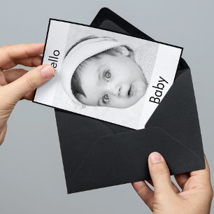Baby Birth Cute Photo Black White Modern Chic Invitation