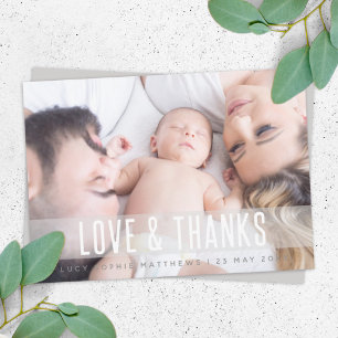 Baby Birth Modern   Photo Family Cute Stylish Fun Thank You Card