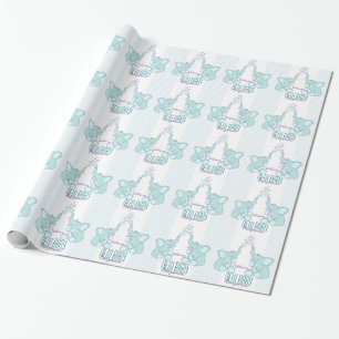 Baby birth new baby name blue wrap wrapping paper