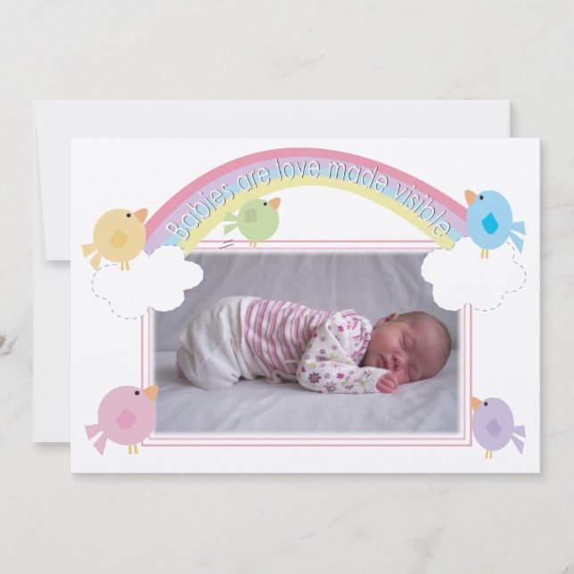 Baby Birth Photo Announcement Birds & Rainbow (Front)