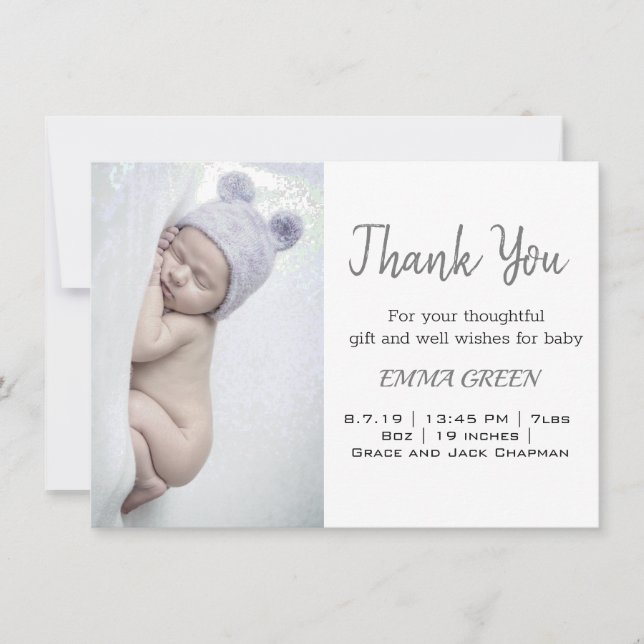 Baby Birth Photo Announcement Thank You Card (Front)