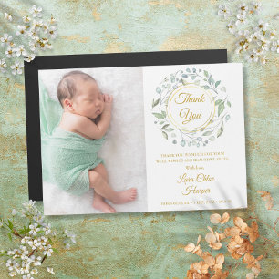 Baby Birth Photo Greenery Gold Thank You