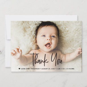Baby Birth photo Handlettering Modern Baby Shower Thank You Card